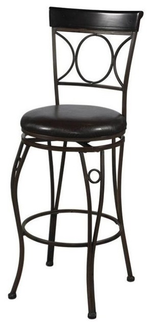 Pemberly Row 30" Iron Metal & Faux Leather Bar Stool in Bronze/Brown