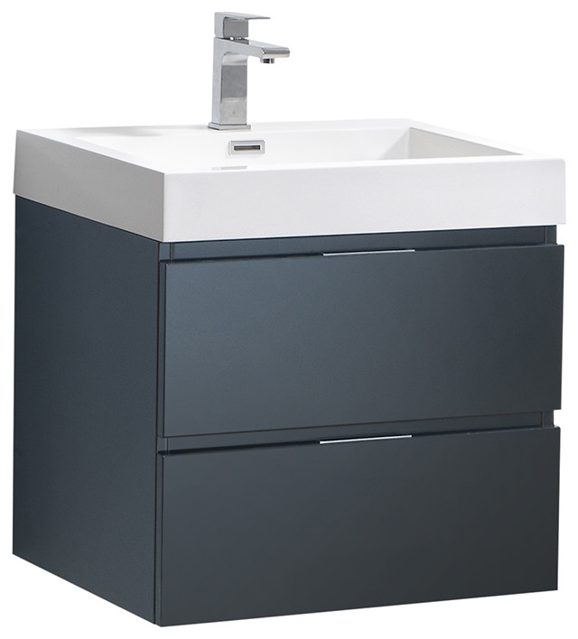 Valencia Wall Hung Bathroom Vanity, Dark Slate Gray, 20", 24" - Modern ...