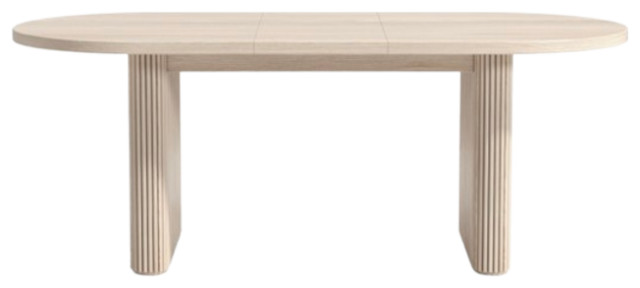 Japandi 63"-79" Oval Extendable Whitewash Dining Table Butterfly Leaf 6 ...