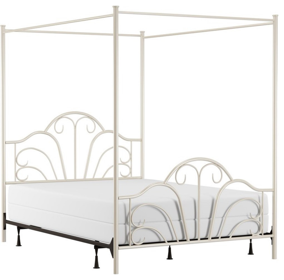 Hillsdale Dover Transitional Queen Metal Canopy Bed in Cream