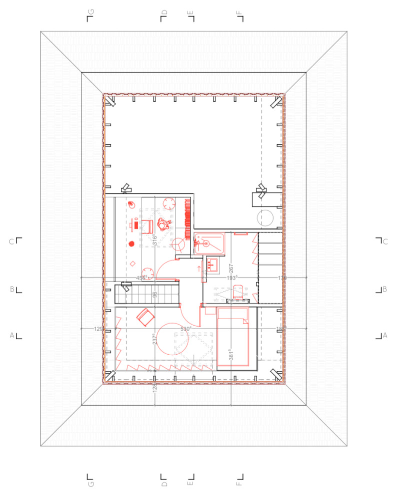 Aménagement des combles d'une maison de plein pied, option 1 plan
