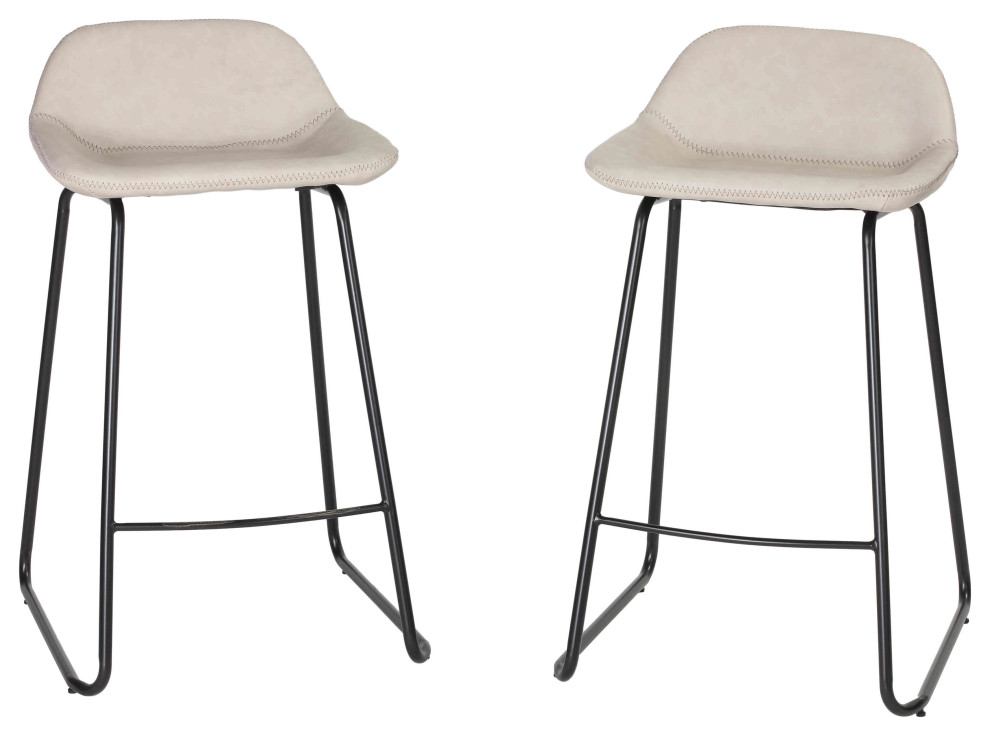 Cortesi Home Ava Counter Stools, Stone Gray Faux Leather, Set of 2
