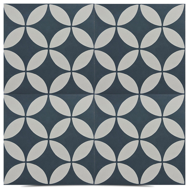 8 X8 Amlo Handmade Cement Tile Navy Blue And White Set Of 12 8 X8 Amlo Handmade Cement Tile Navy Blue And White Set Of 12 Contemporary Wall Floor By Moroccanmosaictile House