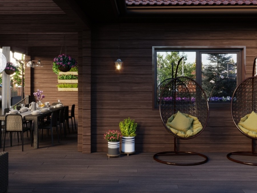 Терраса в загородном доме из бруса