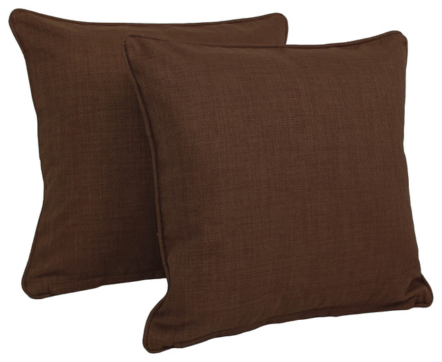 18" Outdoor Spun Polyester Square Throw Pillows, Set of 2, Cocoa