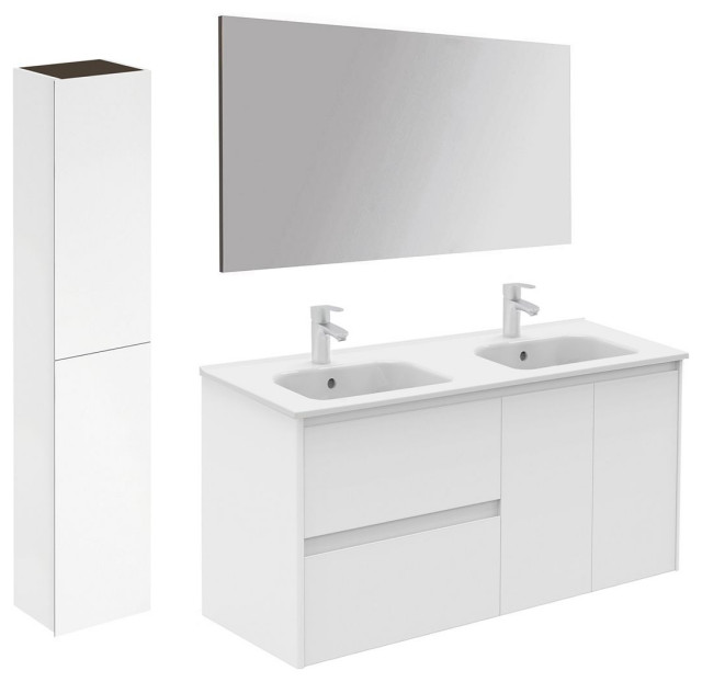 Ambra 120 DBL Pack 2 Wall Mount Bathroom Vanity w/ Mirror & Column, Matte White
