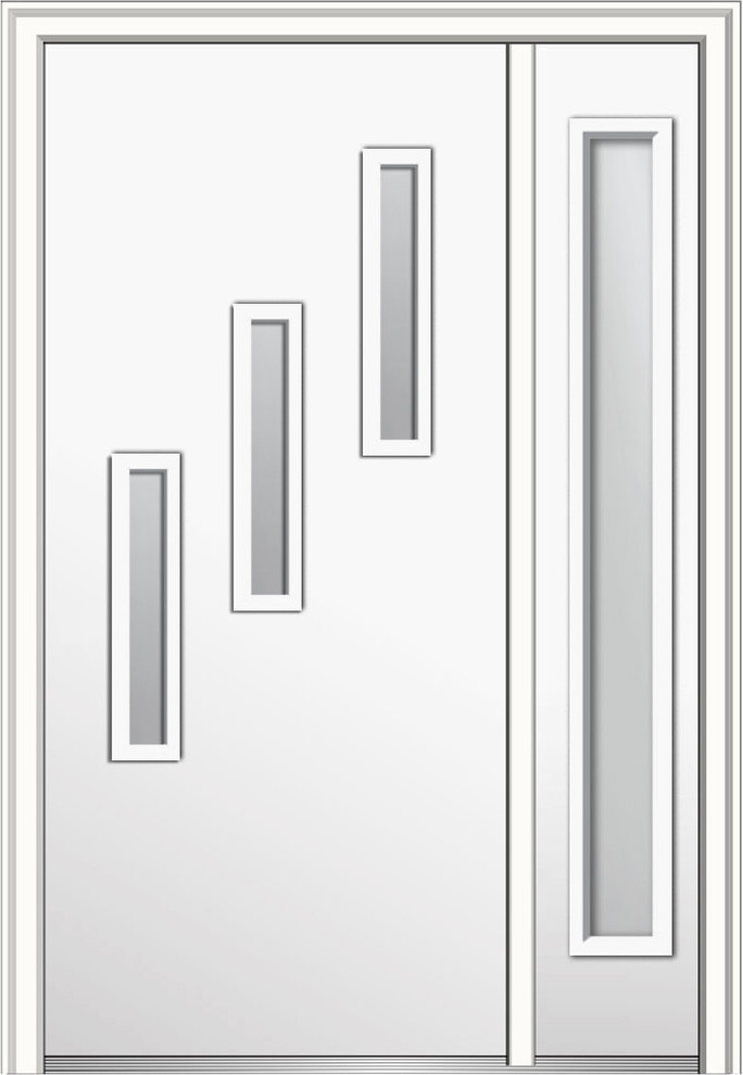 Clear 3-Lite Vertical Fiberglass Door With Sidelite, 53"x81.75", LH Inswing