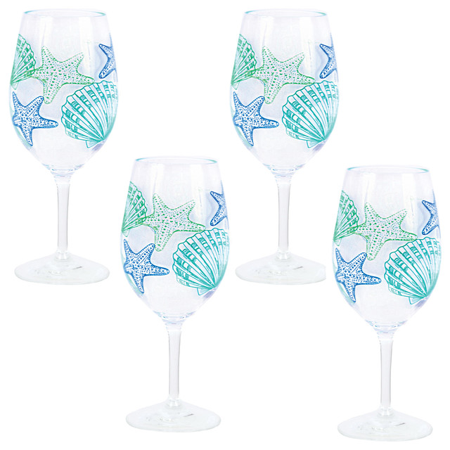 Acrylic Shell Print Wine Glasses, Set of 4 - Beach Style - Wine Glasses ...