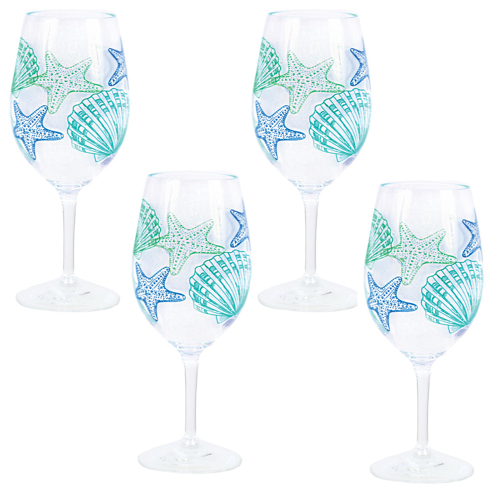 Acrylic Shell Print Wine Glasses, Set of 4