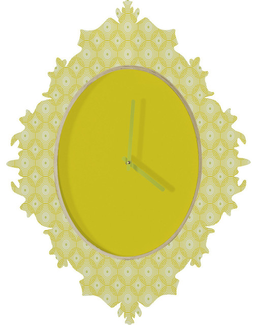 Caroline Okun Yellow Spirals Baroque Clock Contemporary Wall Clocks
