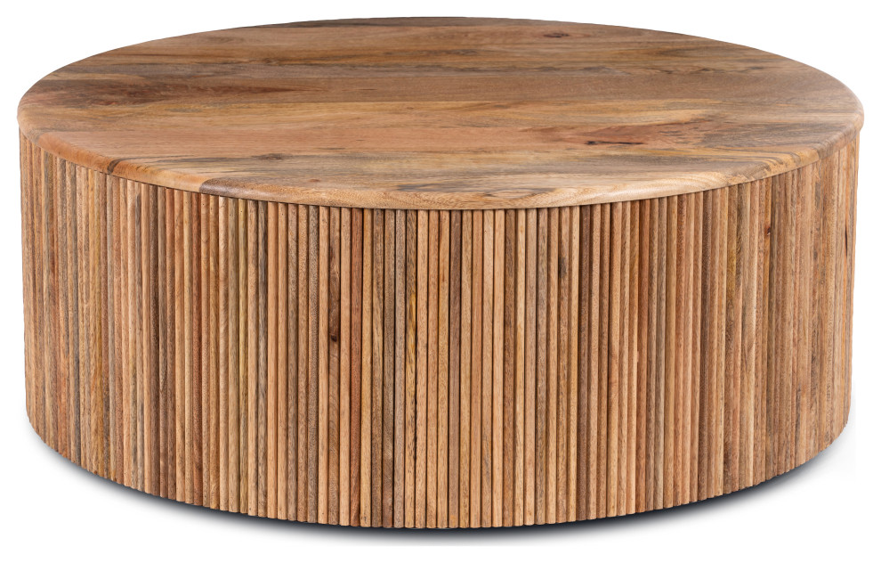 Poly and Bark Deja 35" Round Coffee Table With Storage Transitional