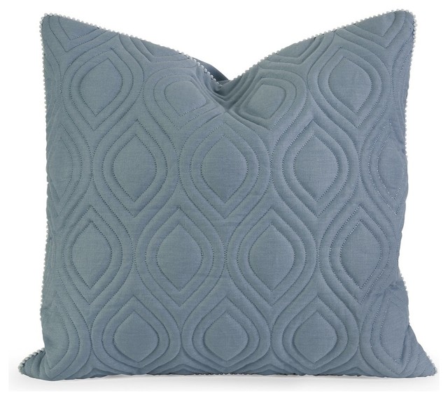 iMax IK Kavita Blue Linen Quilted Pillow With Down Fill X-65124