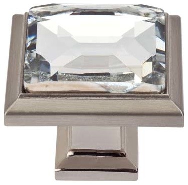 Atlas Homewares 340 Crystal 1-5/16 Inch Square Cabinet Knob - Brushed Nickel