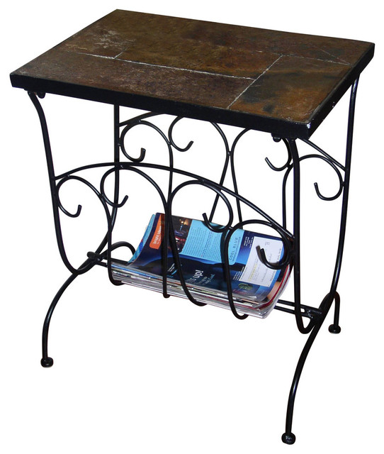 Slate Magazine End Table, Black Metal Traditional Side Tables And End Tables by Homesquare