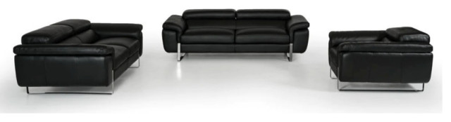 Lottie Italian Modern Black Leather Sofa Set