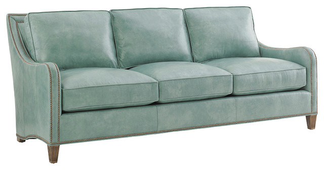 Koko Leather Sofa Transitional, Turquoise Leather Sectional Sofa