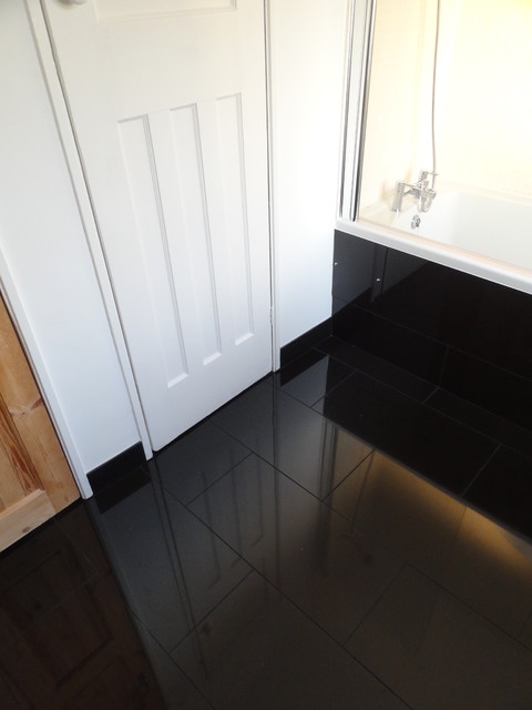 Reflection Of Woodwork In Gloss Black Porcelain Tiles Modern Gloss Black Porcelain Tiles Modern