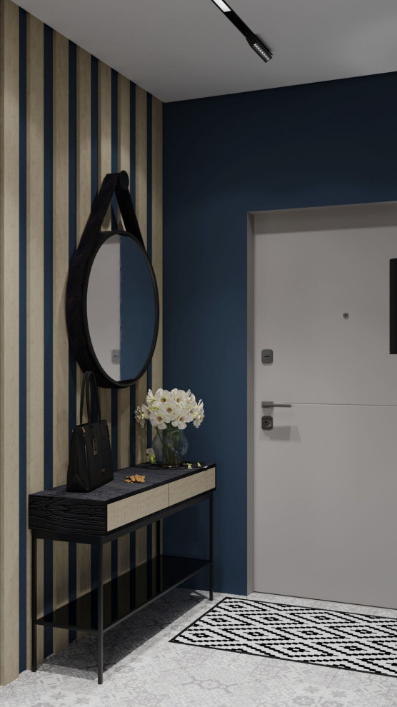 Холл+гардеробная с синими акцентами