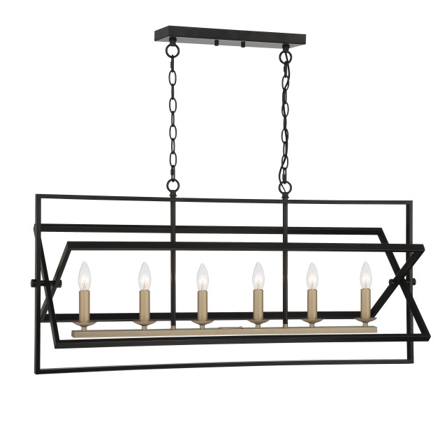 6Light Kitchen Island Pendant, Classic Black/Brass Dust Transitional