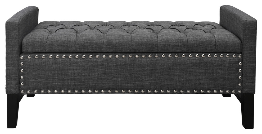 Nicholas Storage Bench Button Tufted Nailhead Trim Transitional Upholstered Benches By Inspired Home