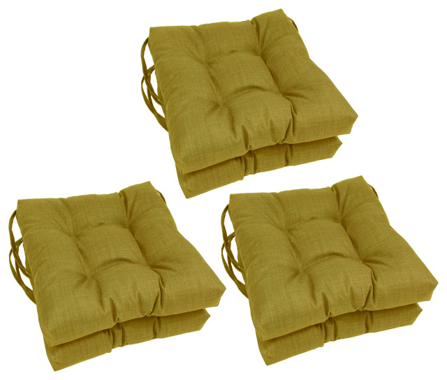 16" Spun Polyester Solid Outdoor Square Tufted Chair Cushions, Set of 6