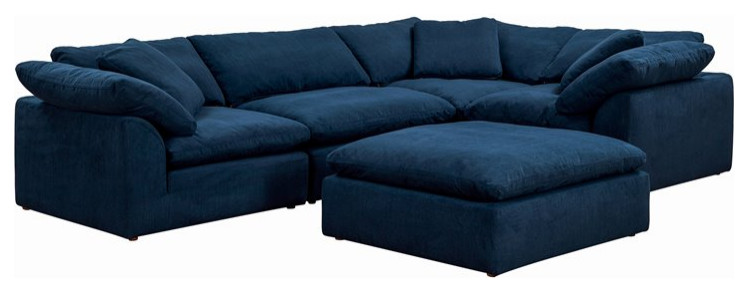 Sunset Trading Puff 5-Piece L-Shaped Fabric Slipcover Sectional in Navy