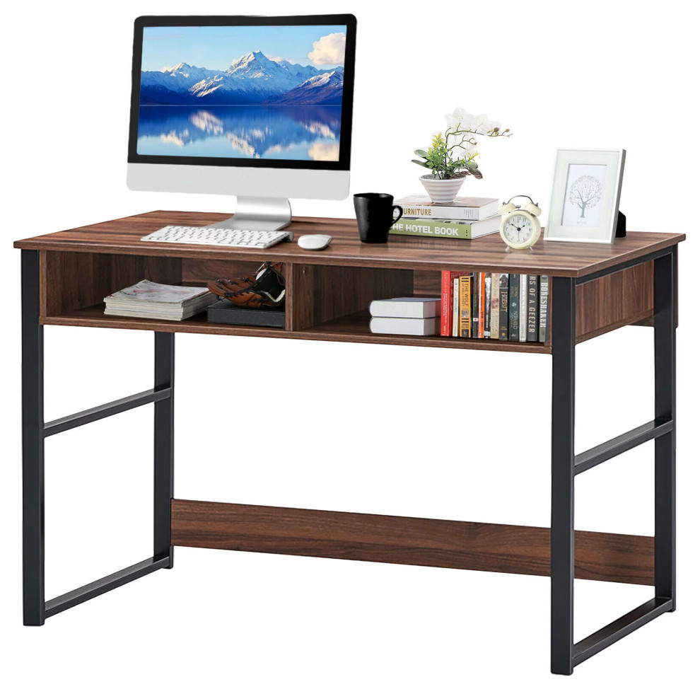 Modern Desk, Black Legs With Spacious Worktop & 2 Open Compartments
