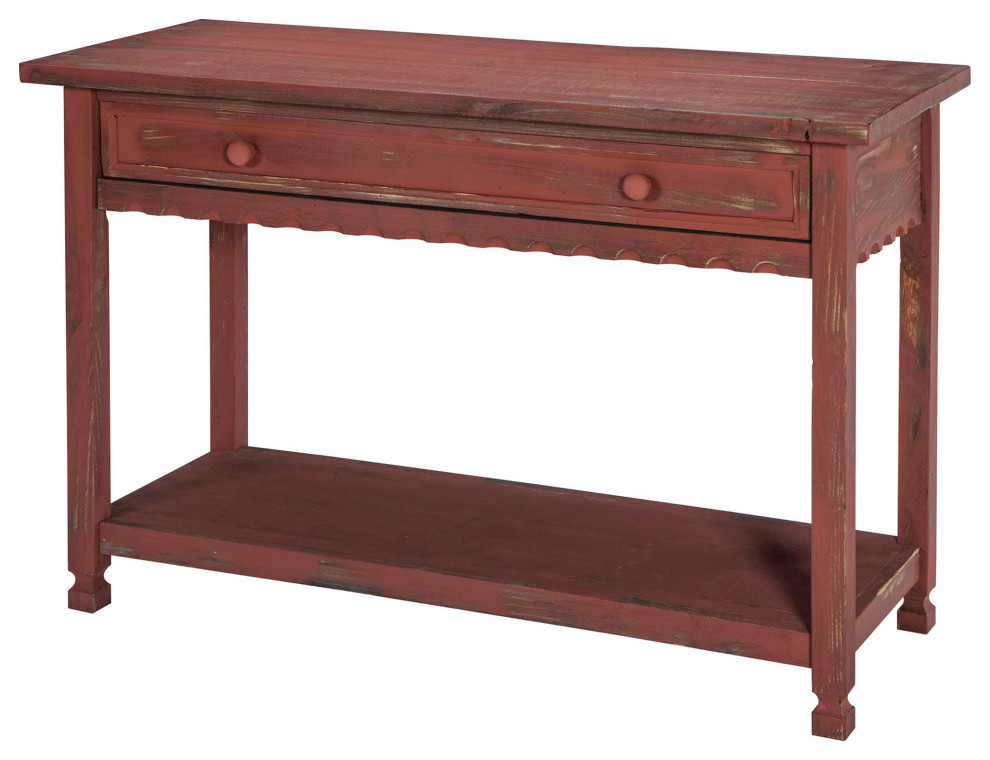 Country Cottage Media/Console Table, Red Antique Finish