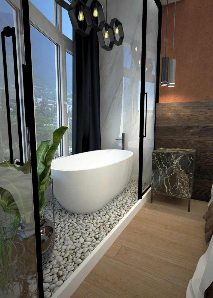 Спальня, совмещенная с ванной