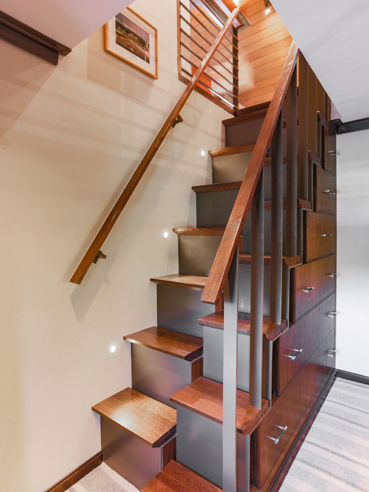 Inspiration for a contemporary straight staircase in Boston.