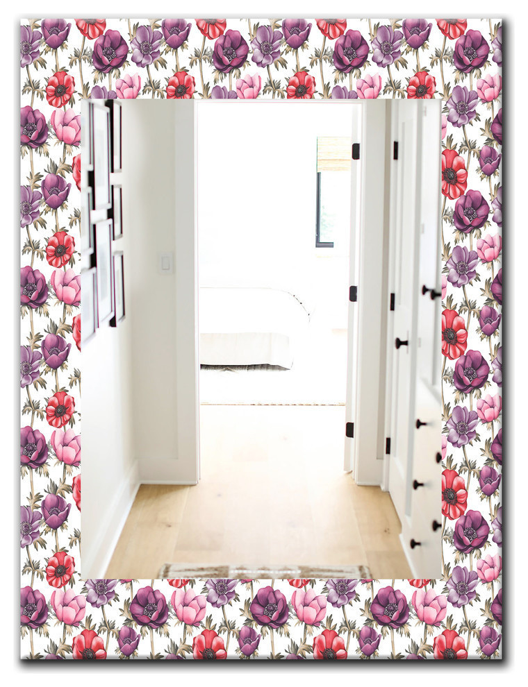 Designart Purple Bloom 2 Traditional Frameless Bathroom Mirror Contemporary Bathroom Mirrors By Design Art Usa