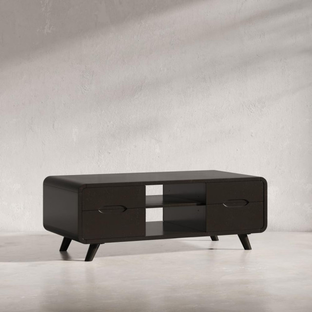 Mid-Century Modern 48 Curved Coffee Table with Storage Drawers ...