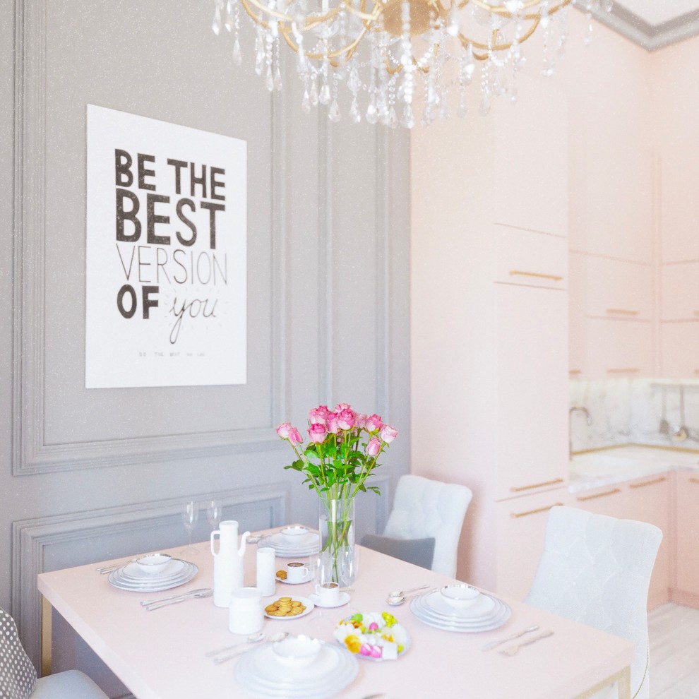 Кухня в нежно-розовом цвете