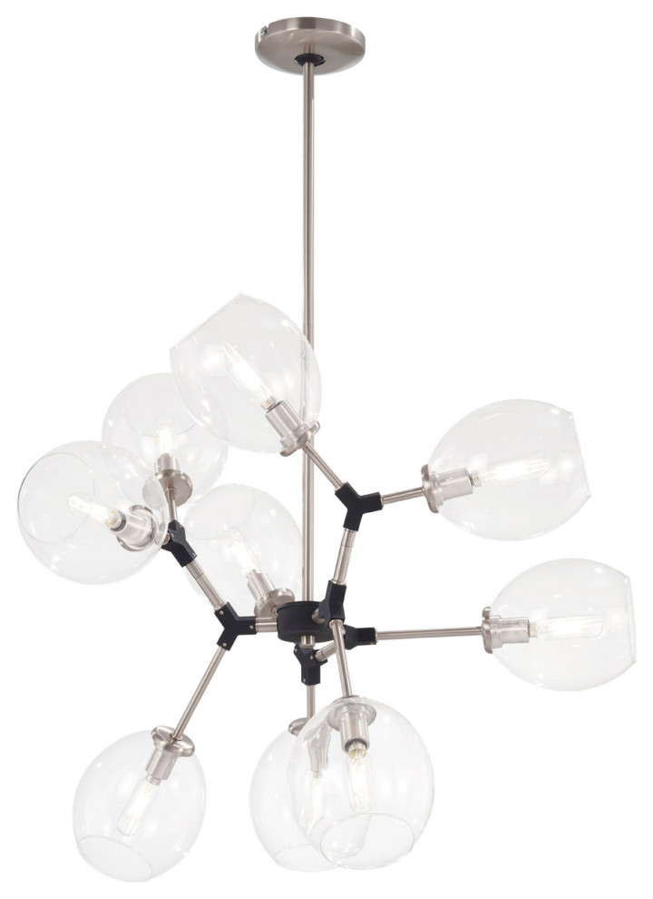 Nexpo 9 Light Chandelier in Brushed Nickel & Black Accents with Clear