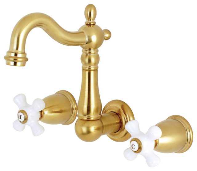 Kingston Brass 8" Center Wall Mount Bathroom Faucet, Brushed Brass