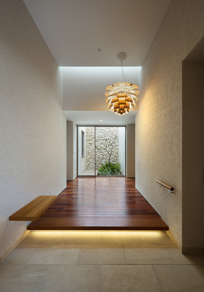 Photo of a modern entry hall in Other with white walls.