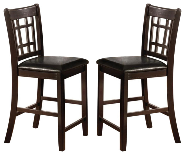 Set of 2 Counter Height Stools Black and Espresso Transitional Bar