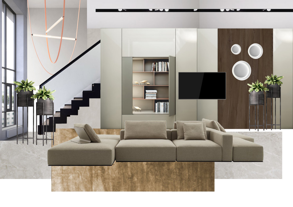 Эскизный проект двухуровненой квартире в современном стиле