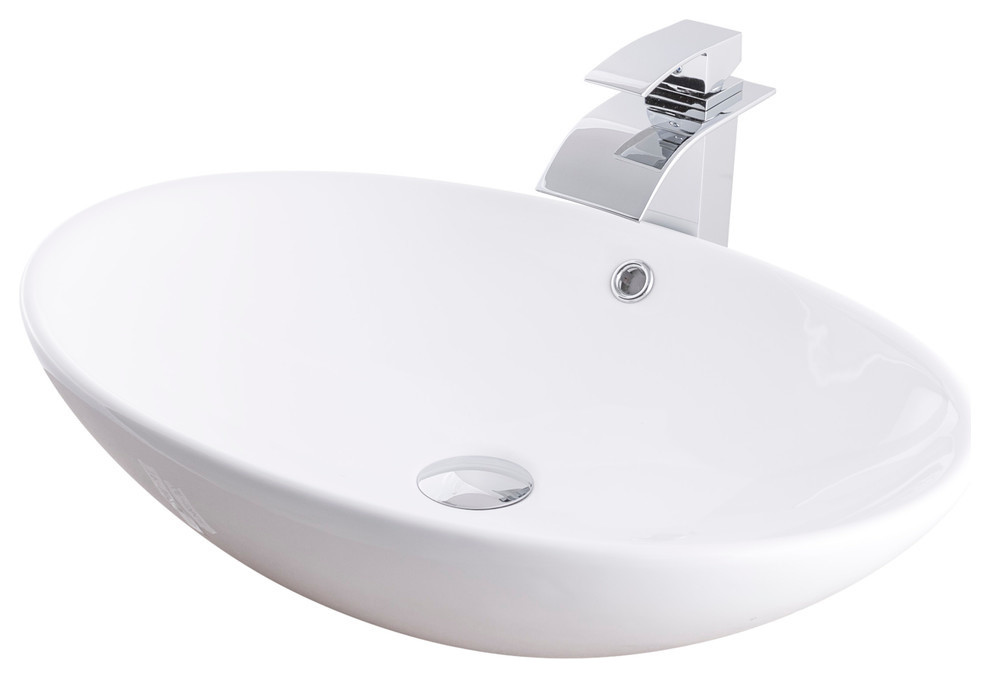 Porcelain Vessel Sink and Faucet Set Contemporary Bathroom Sinks