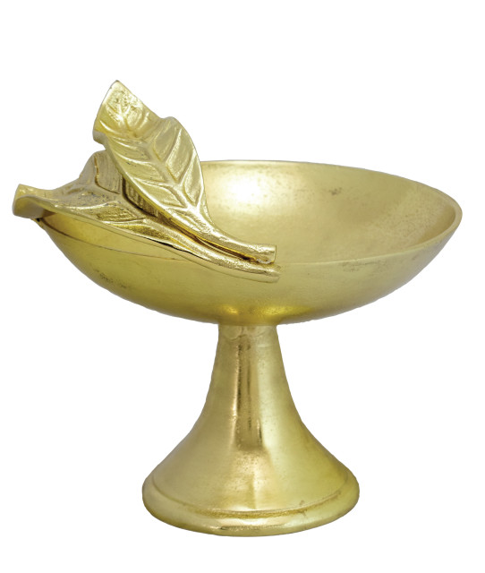 Metallic Gold Pedestal Bowl with Leaf handle Contemporary
