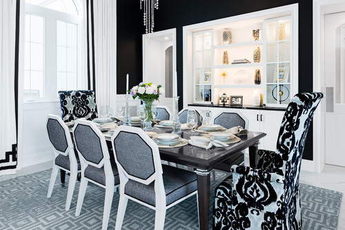 black and white traditional dining space