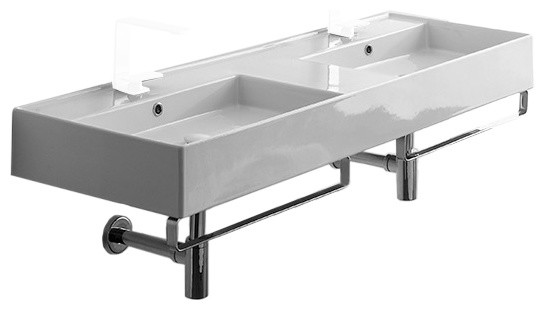 56 Double Wall Mount Sink With Towel Bars Included 2 Hole