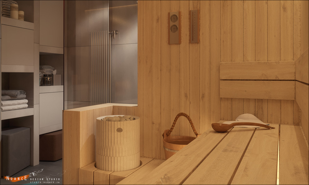 Ванная комната с сухой сауной в частной резиденции