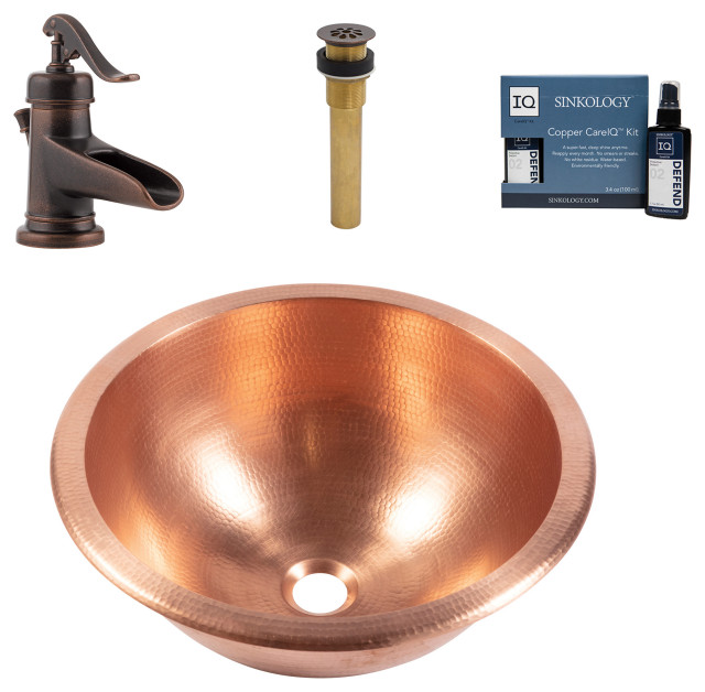 Darwin Naked Copper 16" Round Dual Flex Bath Sink with Ashfield Faucet Kit