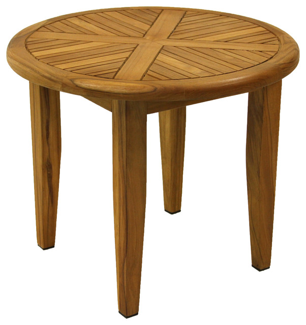 Round Teak Accent Table Transitional Outdoor Side Tables by