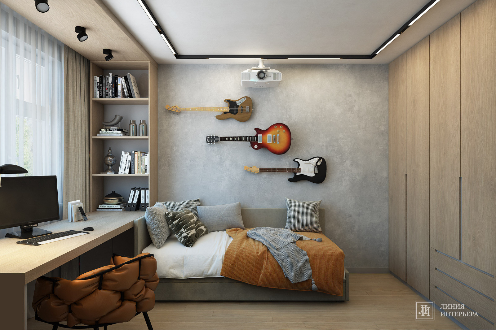 Интерьер спальни для музыканта