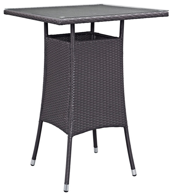 Convene Small Outdoor Wicker Rattan Bar Table, Espresso Tropical