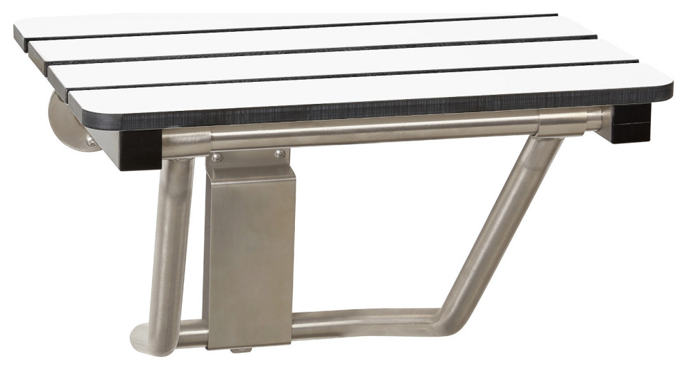 Phenolic White 3" Slats Folding Wall Mount Shower Seat Bench, ADA