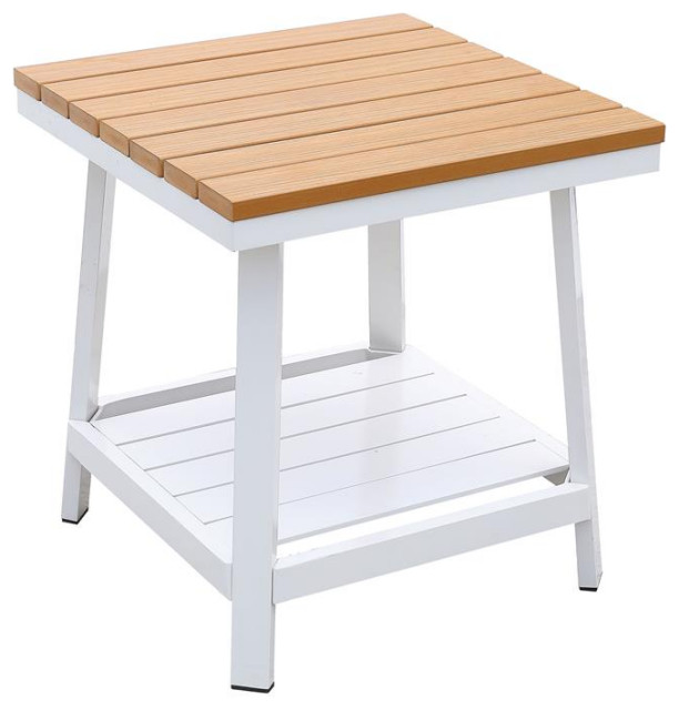 Furniture of America Sourcane Aluminum Patio End Table in White and Oak