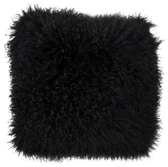 Fuyu Throw Pillow, 100% Mongolian Sheep Fur, Black